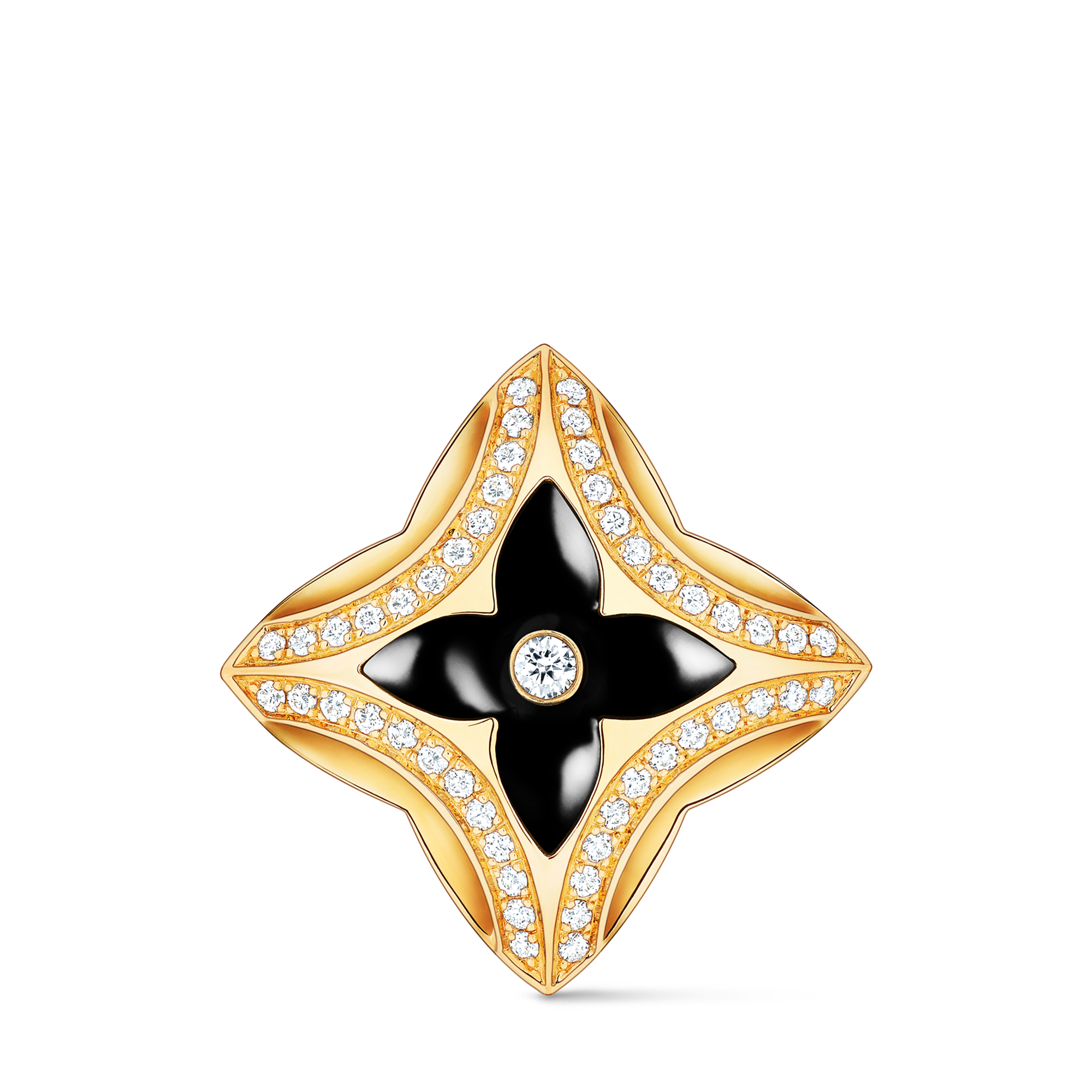 Anel Ever Blossom em Ouro Amarelo, Ônix e Diamantes - Categorias